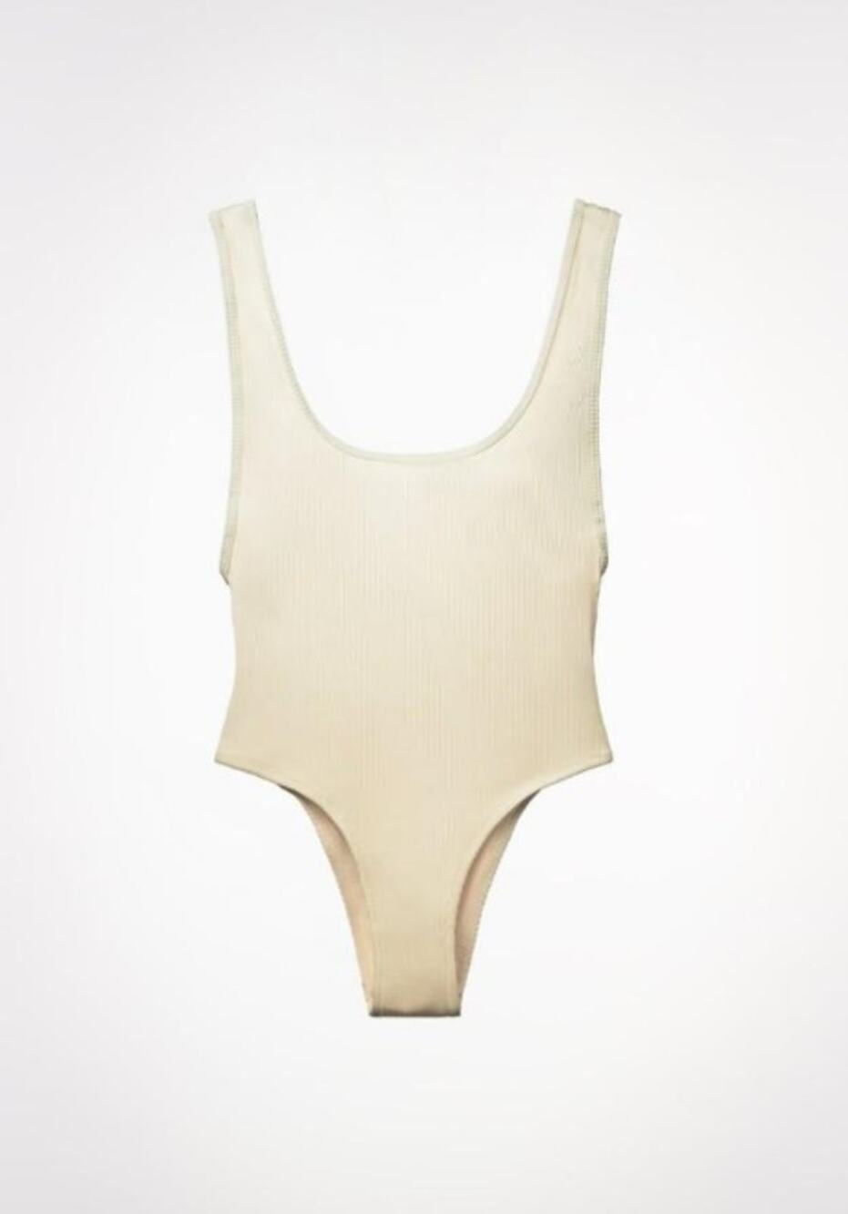 Zara Ribbed One Piece Swimsuit Butter Yellow NWT Plunge Neck High Hip Women's S
